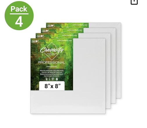 anvasify white gesso primed canvas board for acrylic and oil colour painting | media for artists and students | 8 x 8 inch pack of 4